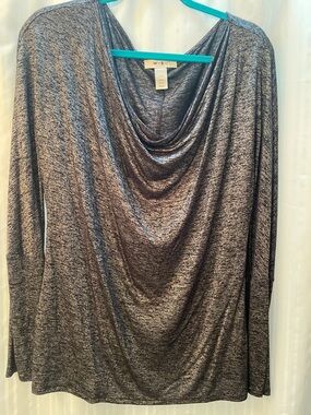White House Black Market Silver & Black Heathered up Cowl Neck Top